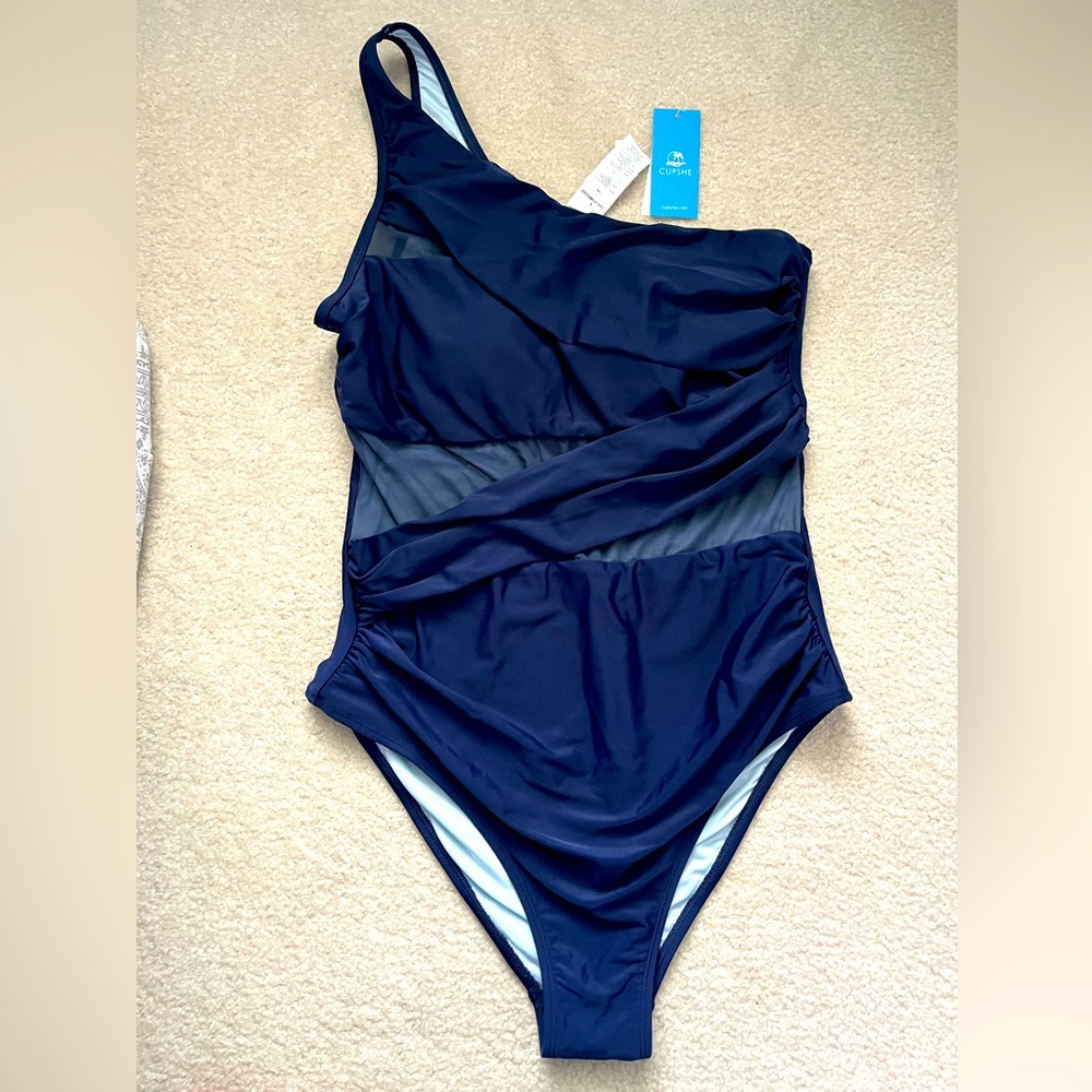 Navy One-Shoulder Tummy Control Cut-Out One-Piece